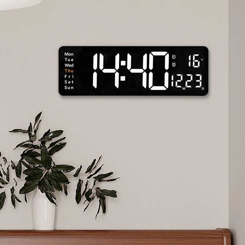 LED Wall Clock 6626, 16-inch Large Screen, Temperature & Alarm, Nordic Minimal
