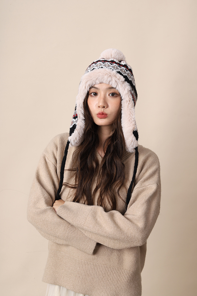 Knitted women in autumn winter, thickened warm, highlighting face and small ear protection, plush for cycling, cold_voghion.com