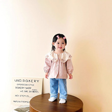 女宝宝外套2025秋款长袖大翻领小童蝴蝶结风衣婴幼儿洋气上衣