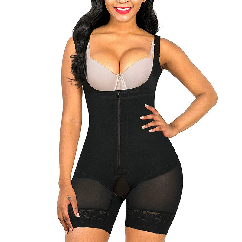 Full‑body shapewear waist belt, hip correction, breathable, zip front, S–6XL, black/skin