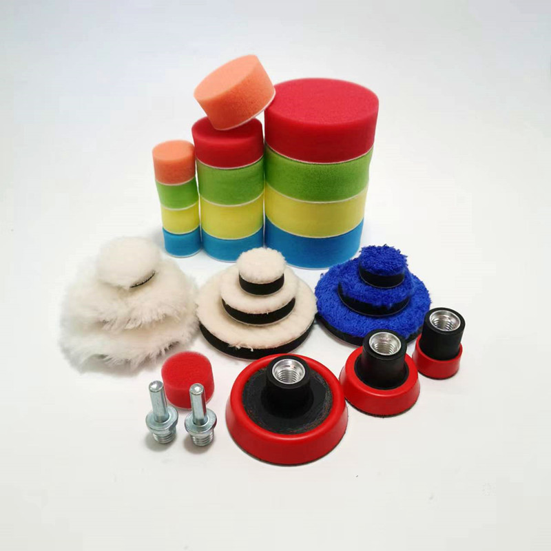 跨境专供汽车抛光轮123寸自粘盘海绵羊毛垫退蜡盘29件M14孔抛光盘