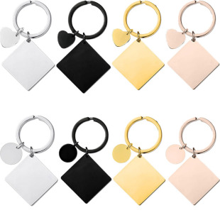 Stainless steel square key chain smooth round brand pendant advertising logo lettering heart accessories metal jewelry accessories