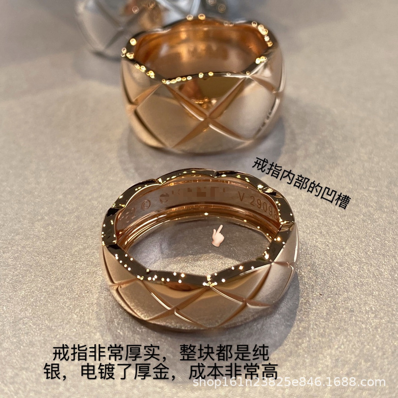 Xiangjia ココ菱形リングライト高級ワイドとナローバージョンローズゴールド小さな香りスタイル菱形リング男性と女性のカップル用|undefined