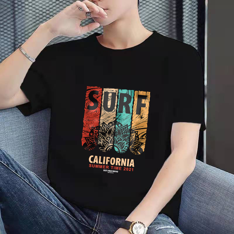 El Comercio exterior transfronterizo nueva camiseta casual de los hombres cuello redondo de manga corta Camiseta de los hombres Slim impreso deportes camisa de fondo
