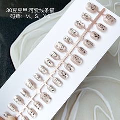 30片手工穿戴美甲豆豆甲可愛線條貓百搭ins風可拆卸穿戴美甲甲片