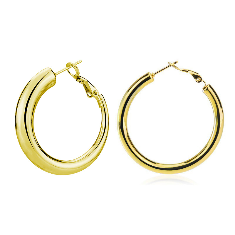 Venta caliente transfronteriza de acero de titanio personalidad simple alambre grueso diámetro titanio acero hueco pendientes exagerados grandes pendientes fábrica al por mayor