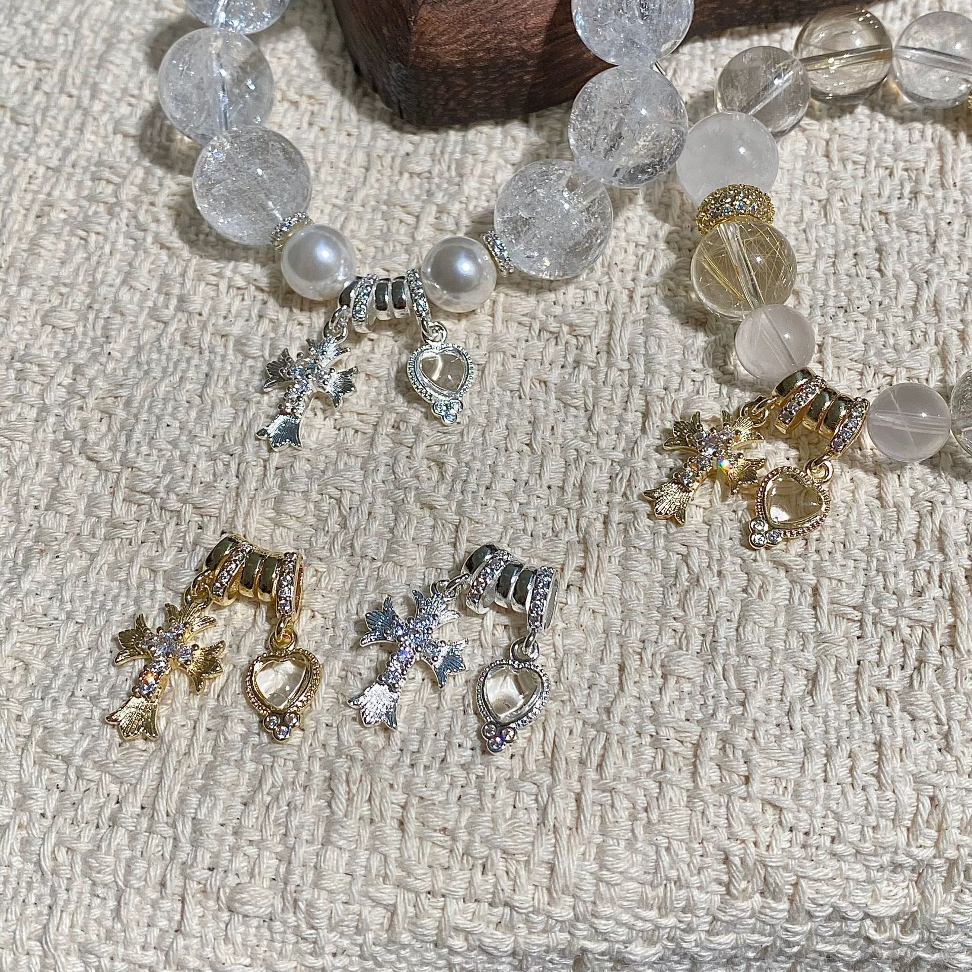 14K Gold-Plated DIY Crystal Jewelry Accessories Cross Bracelet Spacer Beads Handmade Beading Materials Pendant Beads
