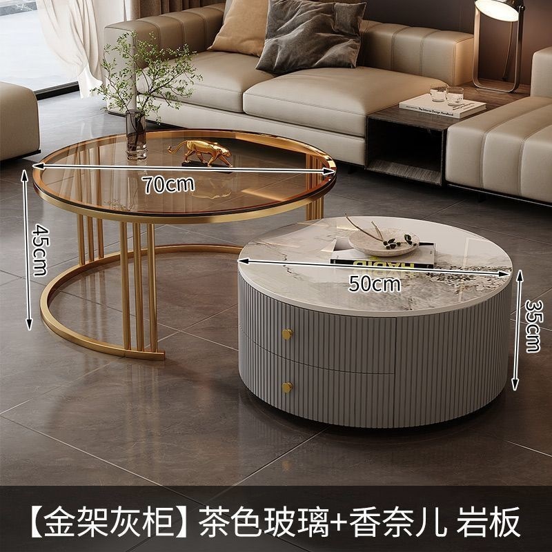 茶几轻奢简约现代客厅家用小户型北欧边几大理石岩板圆形小茶几桌|undefined
