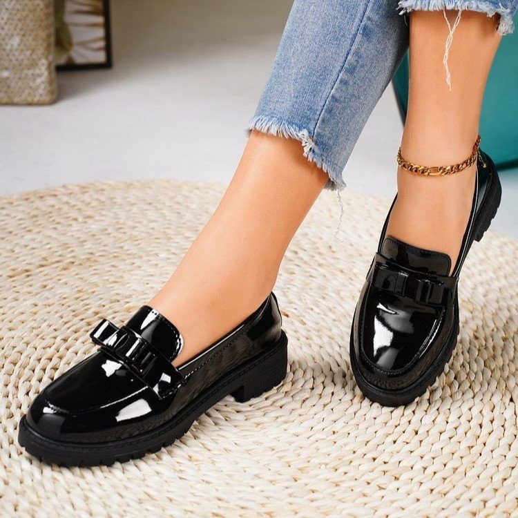 New patent leather glossy tassel mid-heel vintage loafers plus size fashion casual single shoes_voghion.com