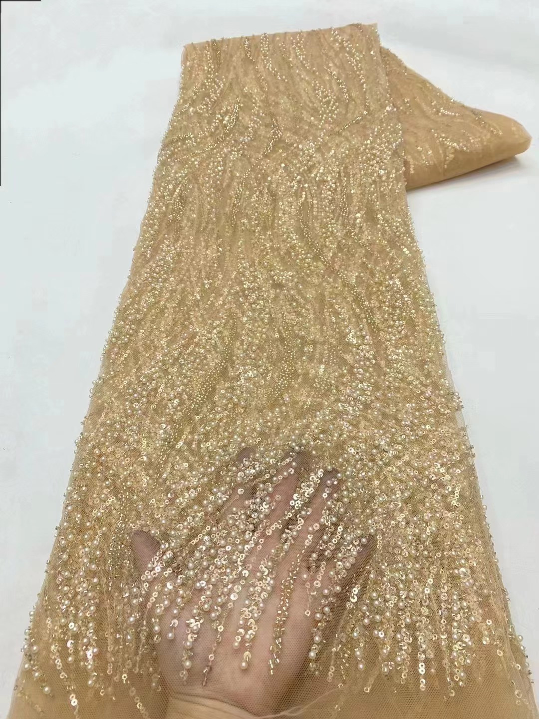 Multicolor hueco perla sequinilla malla cuentas tubo bordado tela cuentas encaje apertado vestido de boda transfronterizo