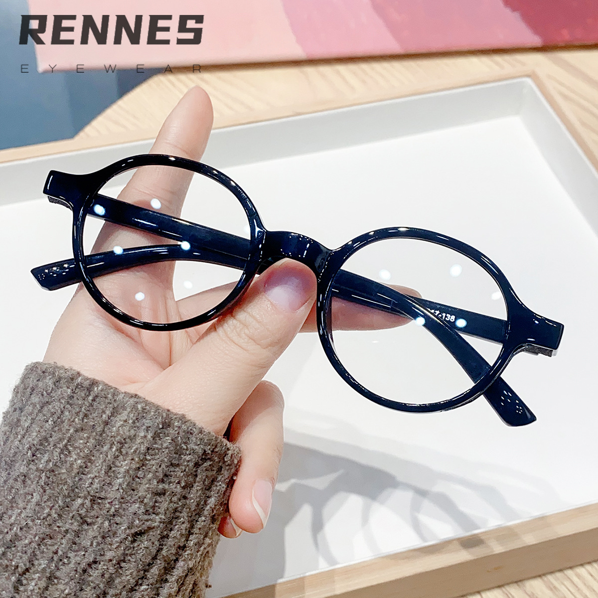 Nuevo estilo de campus transfronterizo, brillo fino, color caramelo, marco redondo, espejo plano anti-luz azul, gafas de marco de miopía para estudiantes masculinos y femeninos