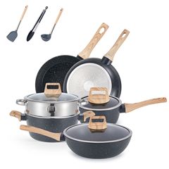 クロスボーダーノンスティックキッチン用品セット 12点セット ソフトタッチ調理器具 大理石フライパン ミルクパン