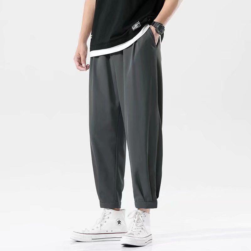 Gray-four-four-sided elastic trousers