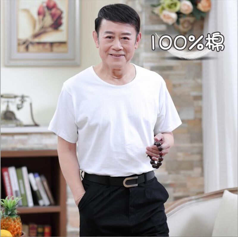 Middle-aged and Elderly Summer Short-sleeved Men's Pure Cotton Sweatshirt White T-shirt Dad's Round Neck Solid Color Loose Comfortable Old Head Shirt Middle-aged and Elderly Summer Short-sleeved Men's Pure Cotton Sweatshirt White T-shirt Dad's Round Neck Solid Color Loose Comfortable Old Head Shirt