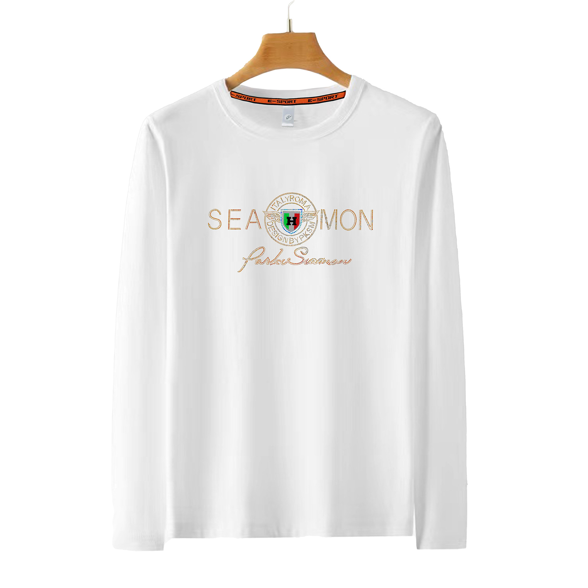 European Brand Fashion Rhinestone Long Sleeve T-Shirt for Men Round Neck Shirt Spring Autumn Bottoming Shirt Comfortable Cotton T Shirt Men's Top_voghion.com