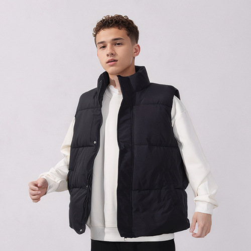Men's vest cotton-padded vest autumn and winter stand-collar cold-proof warmth pure color simple loose casual sports cotton-padded coat coat