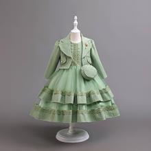 亚马逊儿童礼服套装女宝连衣裙女童印花真两件套礼服生日表演裙