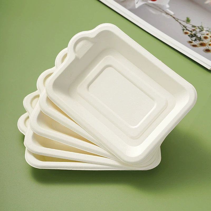 Disposable Sugarcane Fiber Plates, Biodegradable Thickened Square/Rectangular, Pack and Bulk
