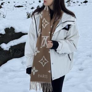 专柜开版L双面羊绒围巾纯羊毛围脖披肩经典老花logo秋冬高级感