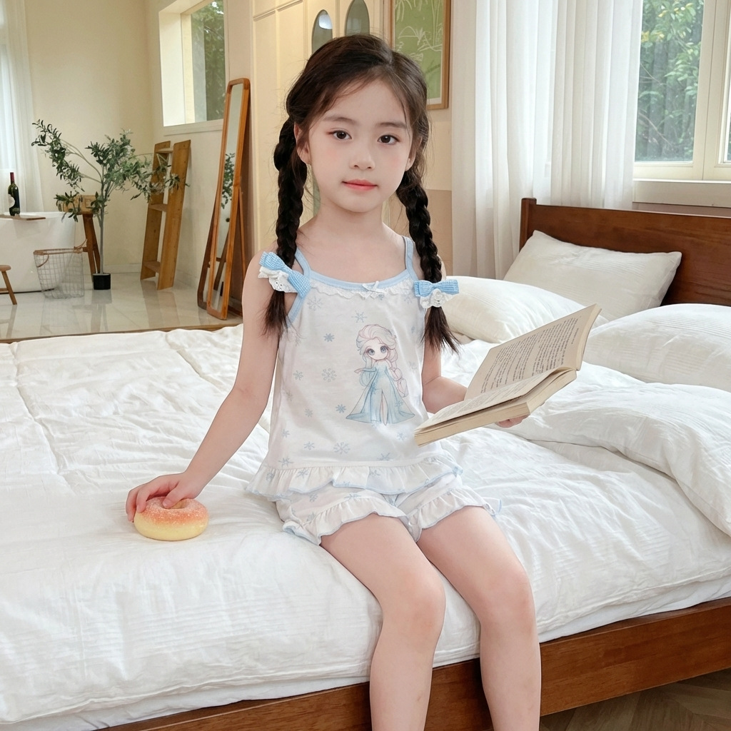 [Su bebé] Traje de honda de verano para niños Lycell Tensit Encaje para niñas Lindo pequeño camisón de princesa