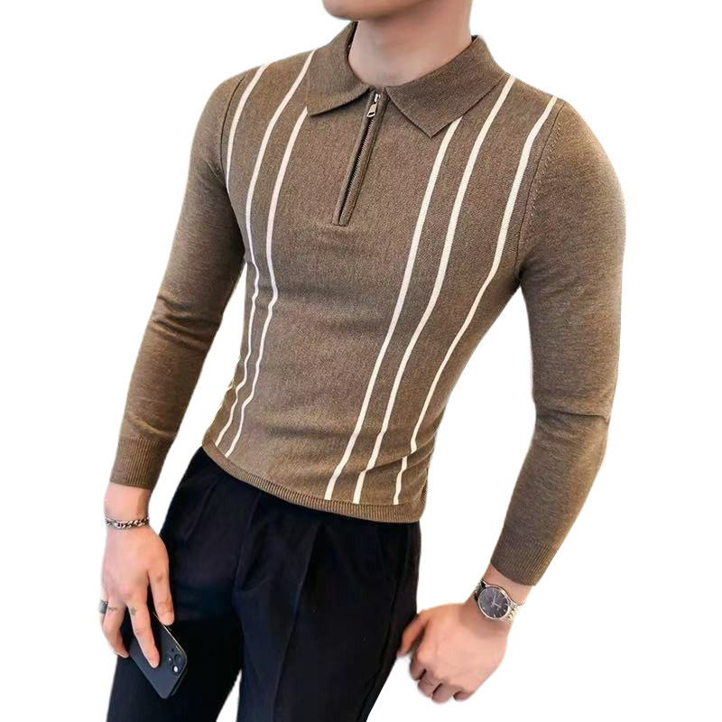 Explosiones transfronterizas de tamaño grande europeo polo camiseta de punto con solapa suéter hombre medio cremallera fábrica de negocios al por mayor