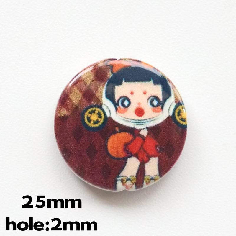 25mm印花圆片泡泡玛特SP星星人拉布布 直孔DIY串珠手机链包挂材料|undefined