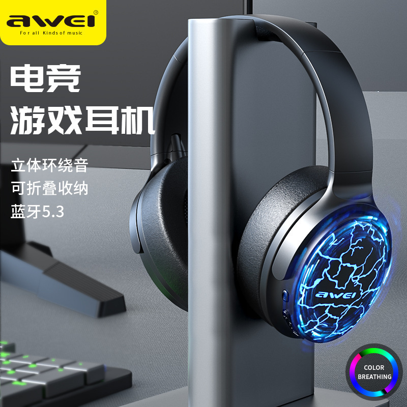 Awei A780Pro Bluetooth Headset with Ambient Light, 5.3 Low-Latency Gaming Headset