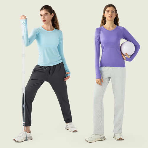 New autumn and winter slim fit breathable yoga long-sleeved women's long-sleeved round neck sports T-shirt running fitness top