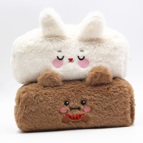 ins cross-border rabbit large-capacity pencil case cute bear student plush stationery bag pencil case soft cute wallet
