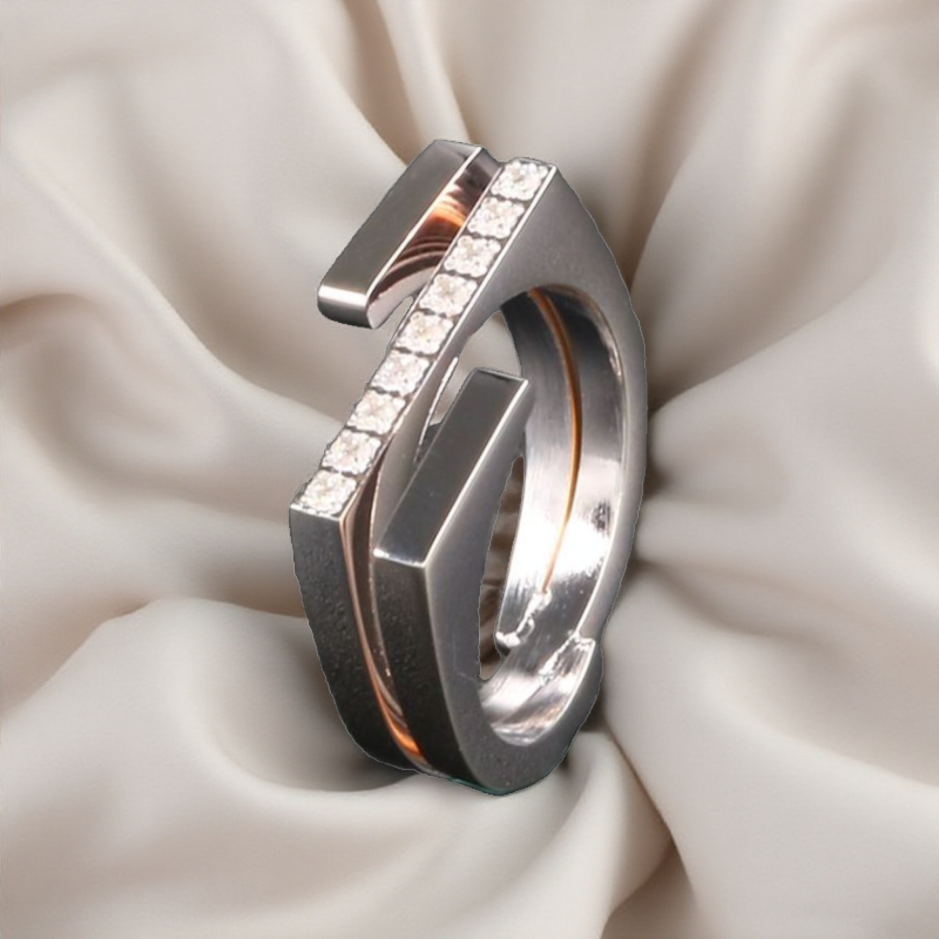 asymmetrical one size fashionable ring with zircon stainless steel…