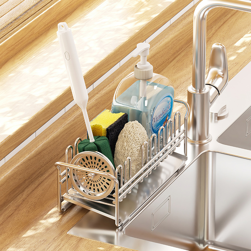 Japanese 304 stainless steel sponge drain rack deflector table pool rag storage kitchen sink rack