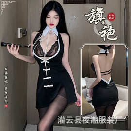 新款情趣内衣女蕾丝免脱透视镂空性感睡衣旗袍套装制服诱惑2622