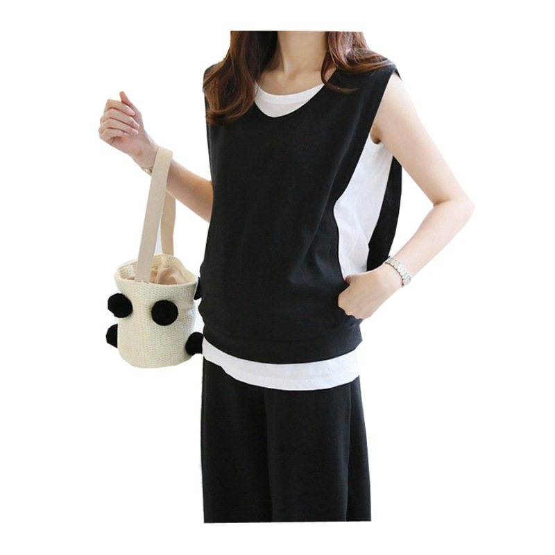 工場現物妊婦セット夏服哺乳ファッション袖なし外出授乳2点セット大きいサイズ代件|undefined
