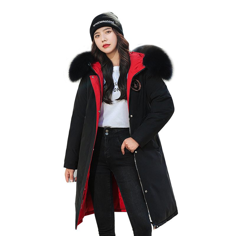Women's Clothing winter Korean version large size women's mid length cotton coat women's large fur collar women's cotton coat_voghion.com