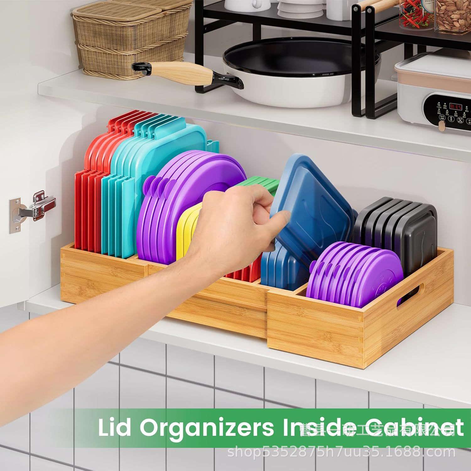 Bamboo Storage Rack Expandable Food Container Lid Storage Rack Cabinet Drawer Food Cabinet Lid Adjustment Shelf Bracket