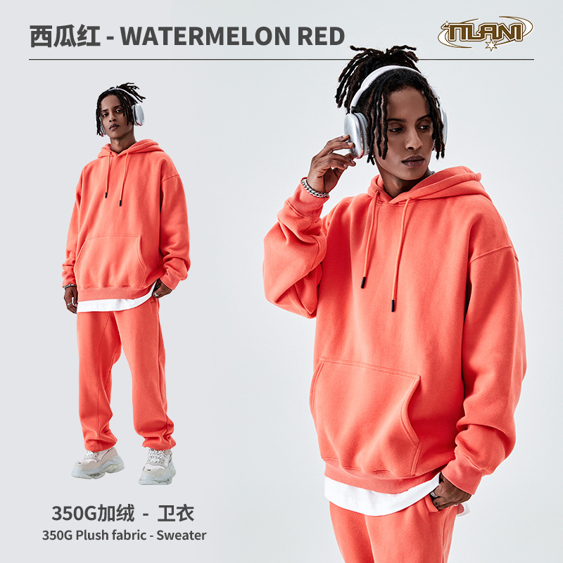 Conjunto deportivo unisex, sudadera con capucha y pantalón, forro polar grueso 350g, moda europea y americana