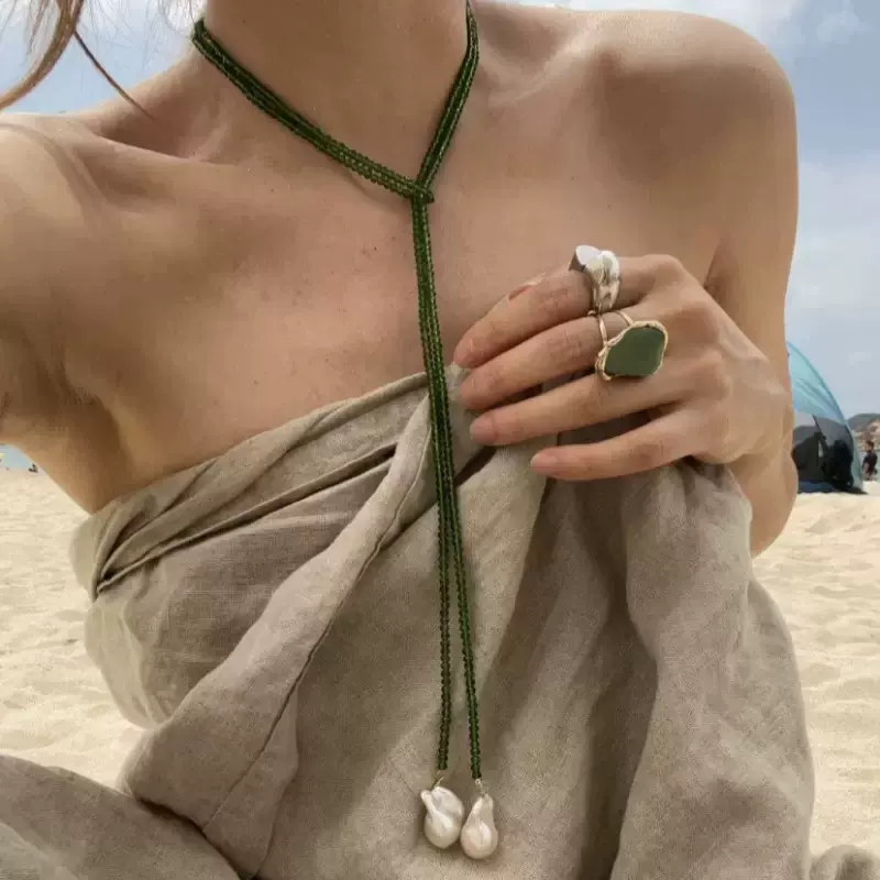 尖晶石巴洛克珍珠项链法式小众设计时尚气质高级长款串珠毛衣链女