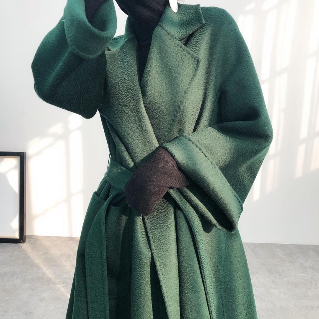 Emerald Green Ripple Double-Sided Cashmere Coat for Women, Wool Mid-Length Loose Woolen Coat, Casual Autumn and Winter New Product