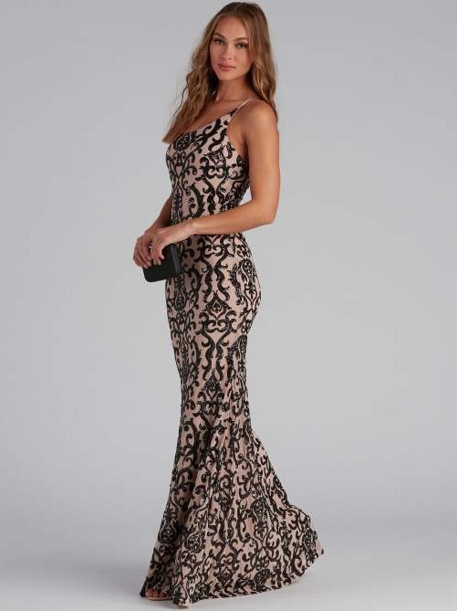 Transfronterizo europeo y americano nuevo elegante lentejuelas sexy oblicuo collar vestido banquete vestido de noche vestido largo