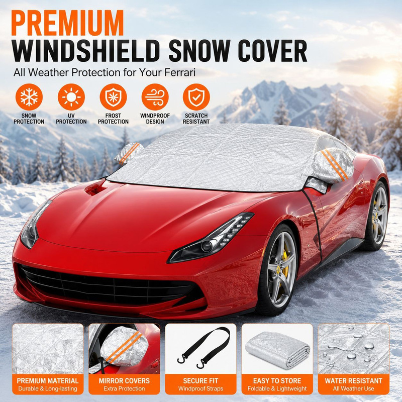 Winter car front windshield half cover, sunshade with hook, dustproof and thickened car sunshade Winter car front windshield half cover, sunshade with hook, dustproof and thickened car sunshade