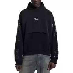 Premium Vintage-Washed Distressed Print Embroidery Hoodie from Paris B