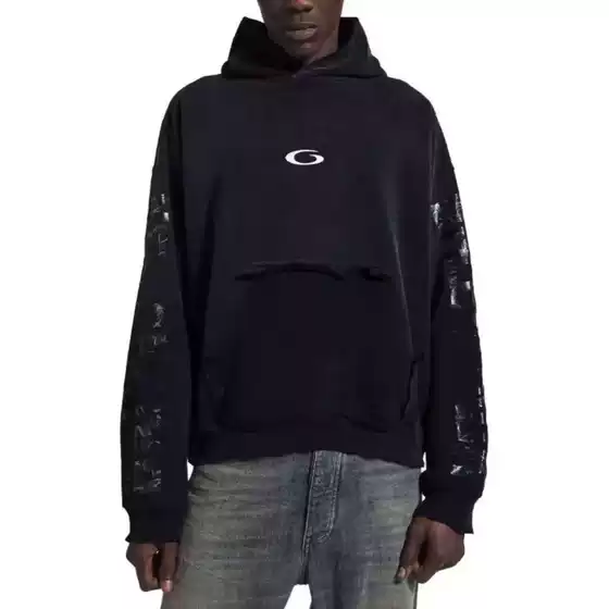 Premium Vintage-Washed Distressed Print Embroidery Hoodie from Paris B