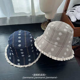 甜美木耳花边刺绣花朵渔夫帽四季可戴百搭休闲遮脸防晒遮阳盆帽