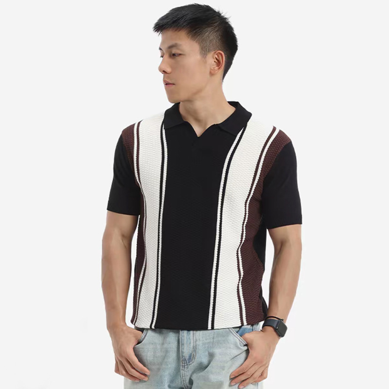 Polo camiseta de punto camiseta de manga corta camiseta hombre cuello V gaviota cuello rayas piña vieja fábrica de viento de verano al por mayor