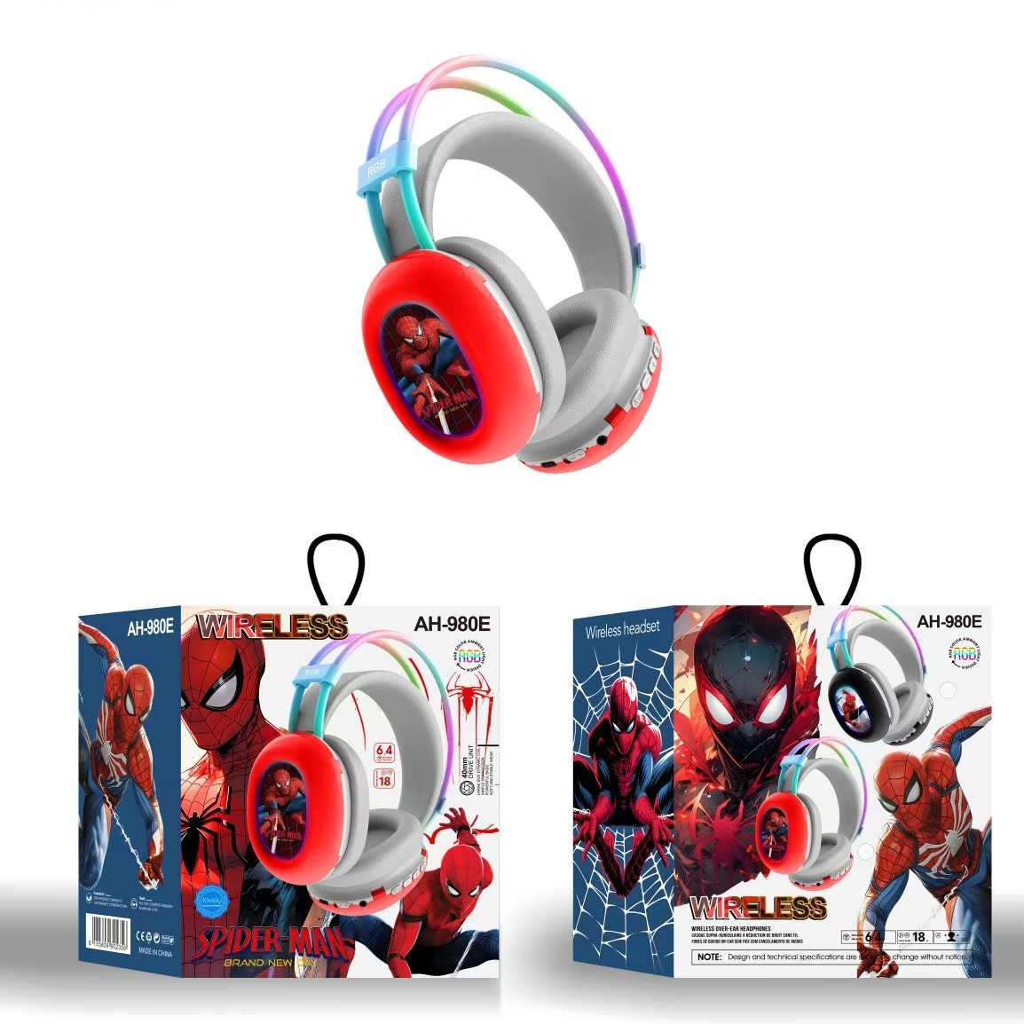 Comercio exterior nuevo AH - 908E auriculares estéreo de dibujos animados Spiderman simple y lindo RGB image 3