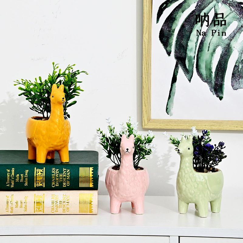 Suopin Новый керамический цветочный горшок для Животных Альпака Набор Три внешнеторговых экспорта трансграничный эксклюзивный для суккулентов животных цветочный горшок