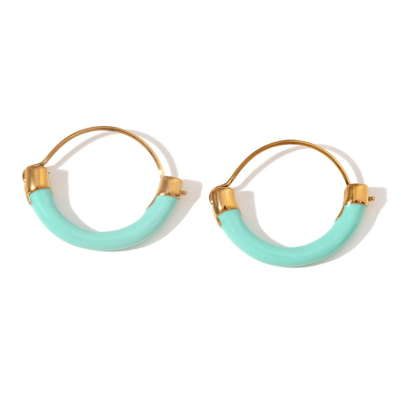 행잉바스켓 오일드롭 시리즈 귀걸이-골드-민트그린