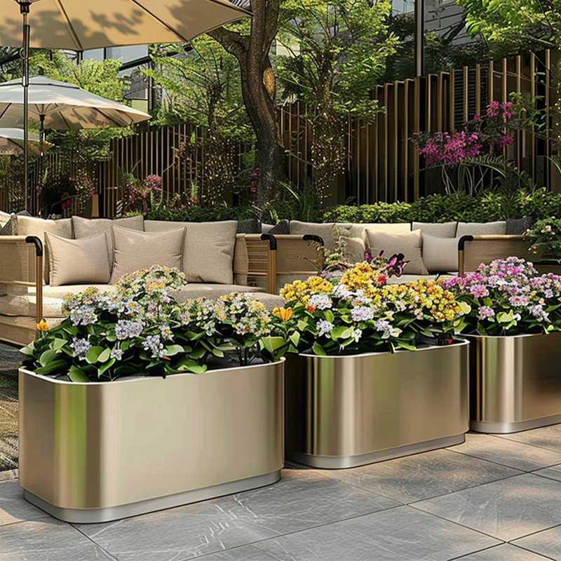 Caja de flores de balcón combinación de maceta de acero inoxidable terraza caja de plantación de tarjetas de escalones barandilla diseño gratuito caja de flores exclusiva