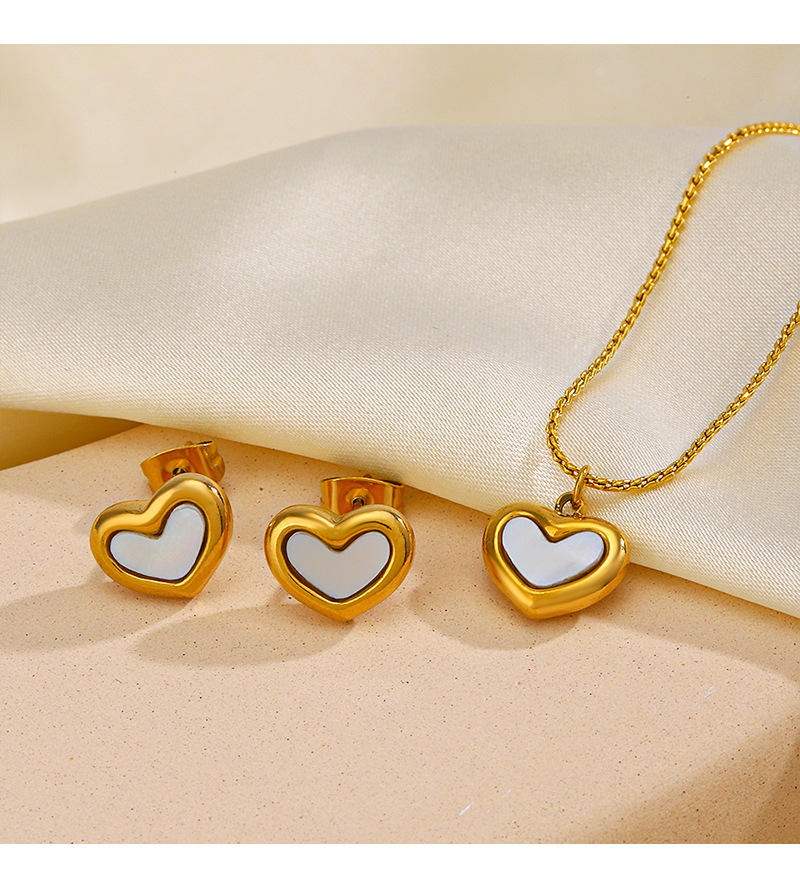 304 Stainless Steel Titanium Steel 18K Gold Plated Sweet Plating Heart Shape Acrylic Bracelets Earrings Necklace display picture 2