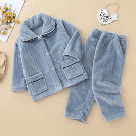 新款儿童男女宝宝法兰绒睡衣外穿套装可爱小孩秋冬季珊瑚绒睡衣棉